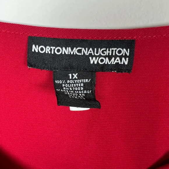 Norton McNaughton V-Neck Button Down Blouse Red Floral Embroidered Women's Sz 1X - Picture 2 of 11